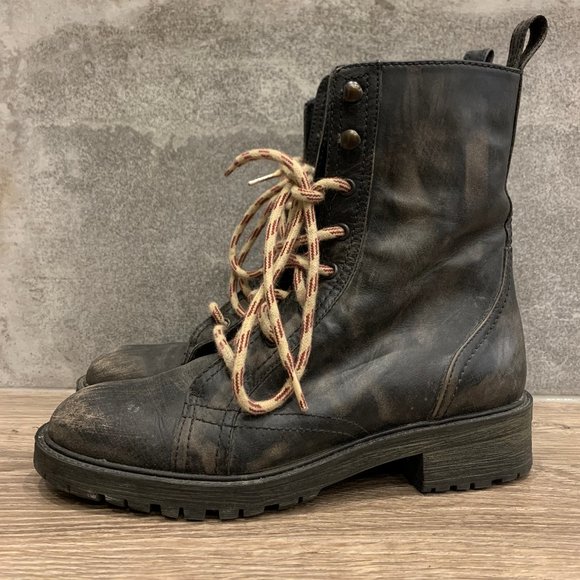 Zara Black Distressed Lace-up Combat Boots - Picture 2 of 5